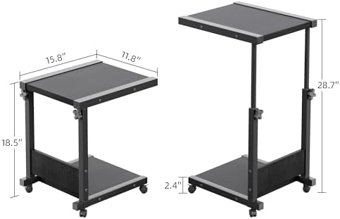 Furist Hospital Bedside Table with Wheels Adjustable Height Sofa Side, Rolling Hospital Table, Mobile Computer Desk Laptop Table for Living Room, Bedroom & Office, Black