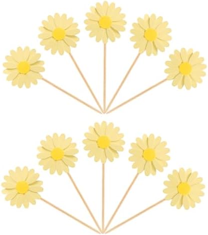 24Pcs Daisy Cupcake Toppers Daisy Flower Party Picks Spring Daisy Toothpicks Chrysanthemum Food Picks Girls Baby Shower Birthday Wedding Party Decorations Yellow