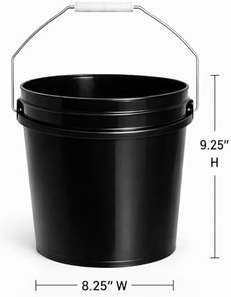 MKS Plastics 2-Gallon Bucket with Airtight Lid – Made in USA, Food Grade BPA Free Plastic, Heavy Duty Multi-Use, Metal Handle with Grip, Stackable Storage – Black, 6 Pack