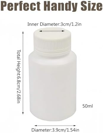 50PCS White Empty Solid Plastic Bottle Case Holder Container Vials Box with Screw Cap for Powder Sample Storage (50ml/1.67oz)