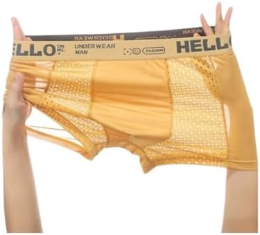 Men's Mesh Ice Silk Underwear Box Briefs Breathable Underwear Trunks Underpanties Multipacks