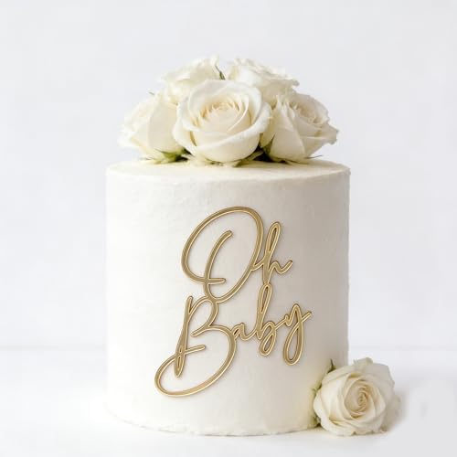 SRMIRO Acrylic Gold Oh Baby Cake Topper, Baby Welcome Party Cake Decoration Acrylic Cake Decoration for Baby Shower Gender Reveal Birthday Party Supplies