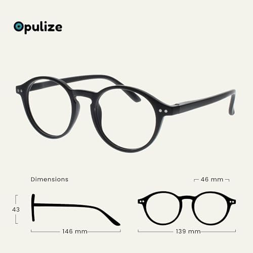 OPULIZE REY Reading Glasses for Women Men, Retro Round Frame with Spring Hinges, Matte Black, Grey +1.00 (Pack of 2)