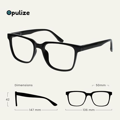 OPULIZE LEO Reading Glasses for Women Men, Large Rectangular Frame with Spring Hinges, Black Brown Blue Purple Grey Clear +1.50 (Pack of 6)