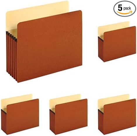Pendaflex Expanding File Pockets,Letter Size,File Organizer for School,Home or Office,5.25" Expansion,Reinforced with Dupont™ Tyvek® Material,Letter Size,Redrope,10 Per Box (1534G-OX),(Pack of 5)