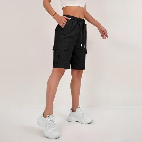 Bermuda Shorts for Women Summer Quick Dry Cargo Shorts with Pockets Outdoor Drawstring Knee Length Hiking Short