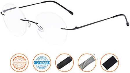 CessBlu Rimless Reading Glasses Round Readers for Men Women (Black) +1.75