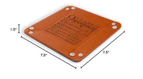 KATE POSH 9 Years of Marriage Engraved Leather Catchall Valet Tray, Our 9th Wedding Anniversary, 9 Years as Husband & Wife, Gifts for Her, for Him, for Couples (Rawhide)