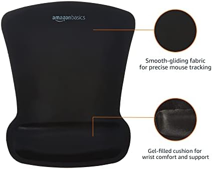Amazon Basics Irregular Ergonomic Gel Computer Mouse Pad with Wrist Support for Pain Relief, Non-Slip, 10.1L x 8.1W inches, Black