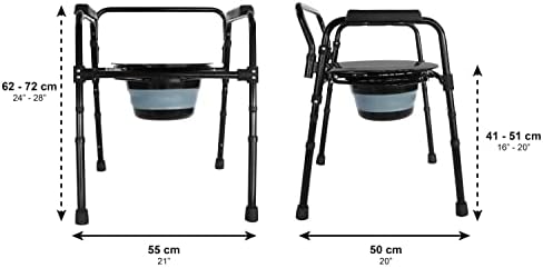PEPE Mobility 3-in-1 Bedside Commode with Sturdy Dual-Crossbar Support Construction, Stable Commode Chair with Bucket, 300 Lbs Weight Capacity, Black