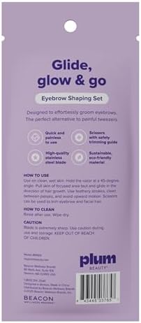 Plum Beauty Eyebrow Shaping Set – Complete 3-Piece Grooming Kit with 2 Folding Razors & Precision Trimming Scissors with Brush - Painless Brow Definition & Maintenance