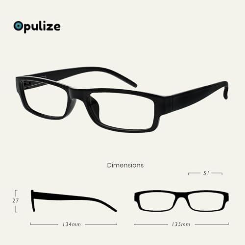 OPULIZE ACE Reading Glasses for Women Men, Lightweight Comfortable Narrow Rectangular Frame with Spring Hinges, Scratch Resistant, Black +3.00 (Pack of 6)