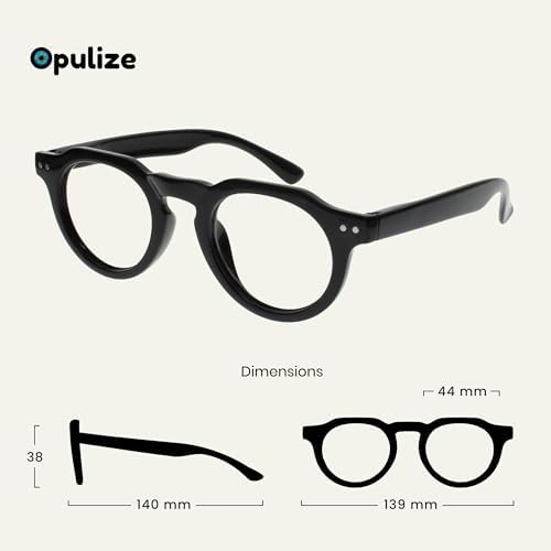 OPULIZE RIO Reading Glasses with Blue Light Blocking for Women and Men, Flat Top Frame with Spring Hinges, Computer gaming glasses, Black, Blue Tort, Dark Green, Mid Grey +1 (Pack of 4)