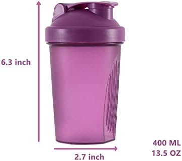 ANNAKIKI Shaker Bottle Protein Shakes and 16-Ounce/400ML Shaker Bottle with Wire Whisk Balls,Free of BPA plastic (Purple+White(2PCS))