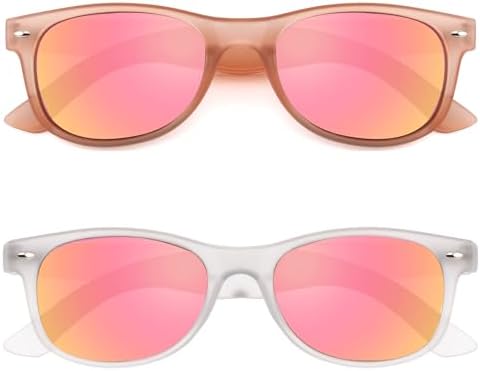 2 Pack Reader Sunglasses for Men Women Classic Rectangle Reading Glasses Outdoor Full Lenses Magnifying Eyewear UV Protection Clear Pink/Pink+1.75