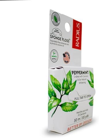 Radius Dental Floss, Sponge Floss, Peppermint, 55 Yards, Vegan & Non-Toxic Oral Care Designed to Help Fight Plaque, Pack of 3