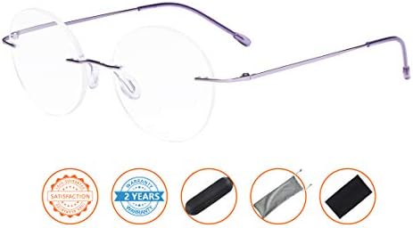 CessBlu Rimless Reading Glasses Round Readers for Men Women (Purple) +2.5