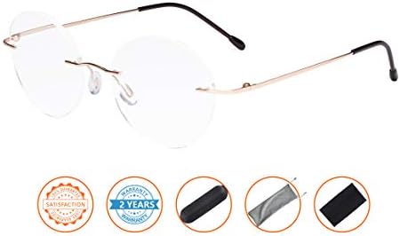 CessBlu Rimless Reading Glasses Round Readers for Men Women (Gold) +0.5