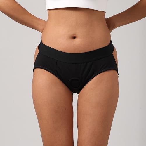 Black Strapon Strapless O-ring Boxer Briefs breathable panties-Strap On Dildo Harness