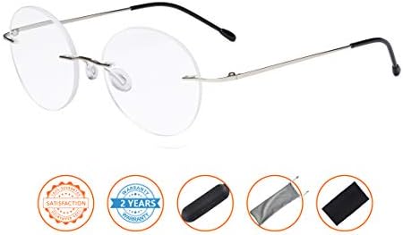 CessBlu Rimless Reading Glasses Round Readers for Men Women (Silver) +0.5
