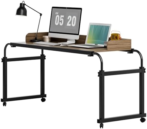 Over Bed Desk, Overbed Table with Wheels Adjustable Height, Mobile Bed Desk with Baffle, Cup Holder (US Fast Arrival) 120cm 120 cm