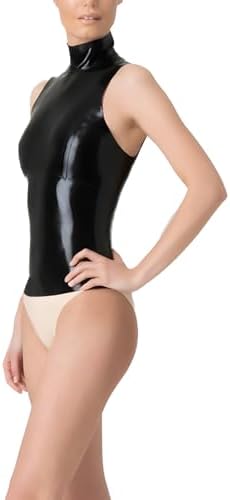 Latex Rubber T-shirt for Women,Handmade Latex Turtleneck Tops With Back Zipper Sleeveless Vest