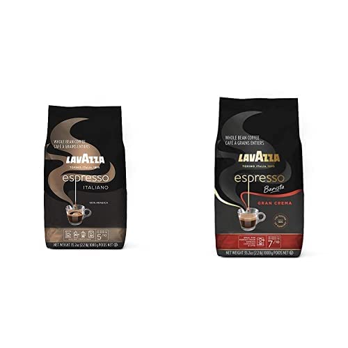 Lavazza Bundle: Espresso Italiano Whole Bean Coffee, Medium Roast, 100% Arabica + Barista Gran Crema Whole Bean Blend, Medium Roast - 2.2 Pounds Each