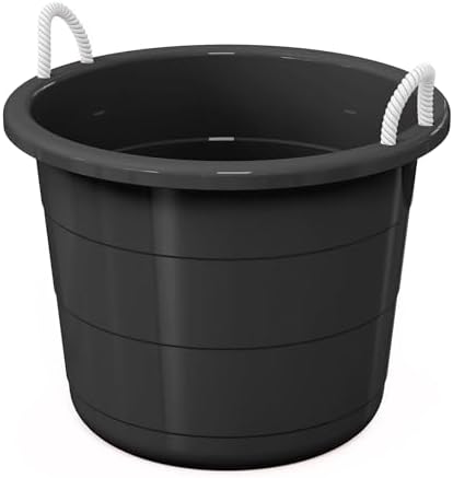 17 Gallon Black Utility Bucket 2-Pack, Flexible Plastic Storage Tub with Reinforced Rope Handles, Multi-Functional Foldable Container for Home, Outdoor, Garage & Gardening