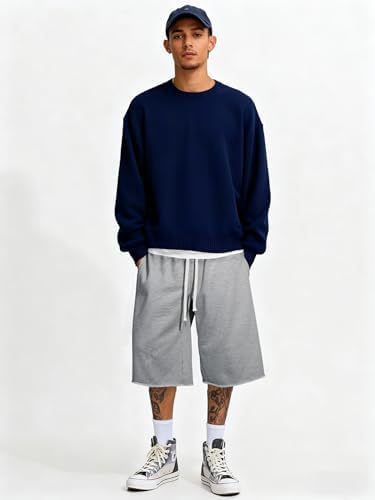JMIERR 2026 Men's Baggy Sweat Shorts Lightweight Under Knee Casual Raw Hem Drawstring Y2K Shorts Loose Fit Gym Shorts