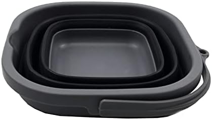 SAMMART 2.6L (0.68 Gallon) Super Mini Sqare Collapsible Plastic Bucket - Foldable Square Tub - Portable Fishing Water Pail - Space Saving Outdoor Waterpot (Grey/Black)