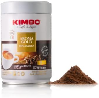 Kimbo 100% Arabica Ground Coffee Tin, Aroma Gold, Medium Dark Roast, 9/13 Intensity, 8.8 oz (250g)