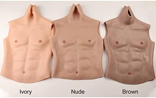 PROPFE Silicone Fake Muscle Chest Fake Muscle Male Chest High Collar Abdominal Muscle Stimulation Skin Shaper for Cosplay