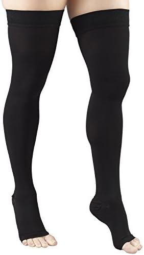 Truform 30-40 mmHg Compression Stockings for Men and Women, Thigh High Length, Dot-Top, Open Toe, Black, Medium