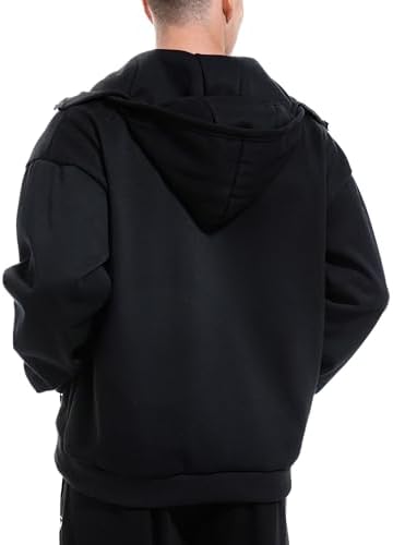 Men's Balaclava Hoodie Winter Double Layer Hooded Sweatshirt with zipper, Fleece-Lined Hip-Hop Hoodie