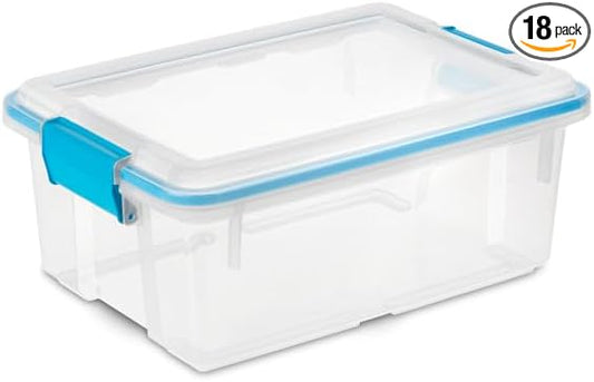 Sterilite 18-Pack Gasket Box, Weather-Resistant Storage Bins with Latching Lids, 12 Quart - Heavy-Duty Organizing Containers for Closet, Bathroom, and Office