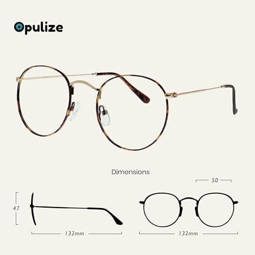 OPULIZE SOL Reading Glasses with Blue Light Blocking for Women and Men, Round Metal Frame, Spring Hinges, Computer Gaming Glasses, Brown Tortoiseshelll,Gunmetal Grey,Gold +3 (Pack of 3)
