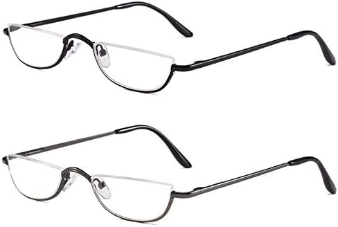 Viseng 2 Pairs Half Frame Reading Glasses for Women Men Slim Half Moon Lens Readers Metal Semi Rimless Eyewear +2.5