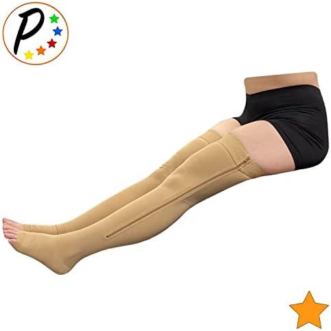 Presadee Thigh High Open Toe 15-20 mmHg Moderate Compression Leg Socks With YKK Zipper (Nude, 1)