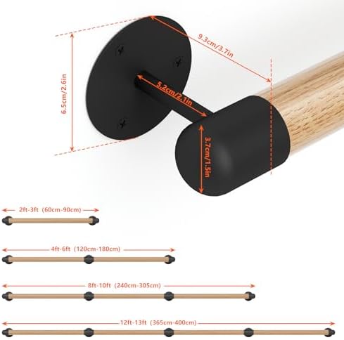 8FT Round Wooden Stair Handrail,Indoor Staircase Handrail,Wall Mount Support Stair Railings, Non-Slip Safety Corridor,Lofts,Patio,Guardrail,Home Wood Hand Railings for Elderly,Children,Disable People