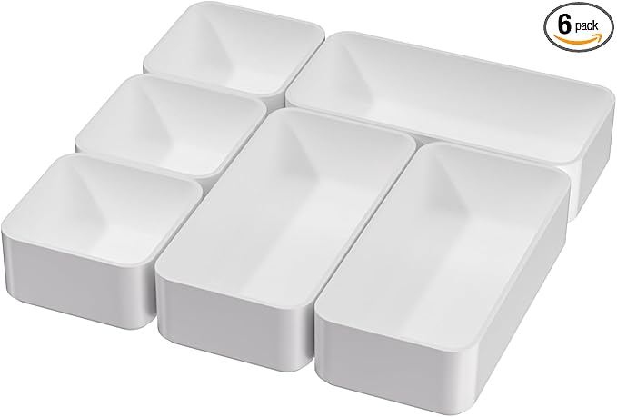 CHANCETSUI White Makeup Drawer Organizer for Vanity: Bathroom Cosmetic Organizers Trays and Storage, Stackable Plastic Drawers Organization.