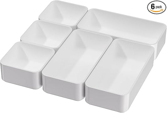 CHANCETSUI White Makeup Drawer Organizer for Vanity: Bathroom Cosmetic Organizers Trays and Storage, Stackable Plastic Drawers Organization.
