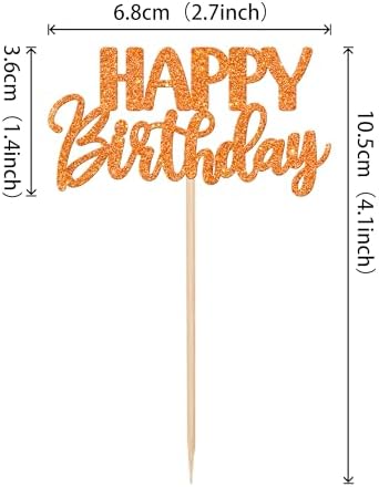 30 PCS Happy Birthday Cupcake Toppers Glitter Happy Birthday Cupcake Picks for Celebrating Birthday Anniversary Theme Party Cake Decorations Supplies Orange