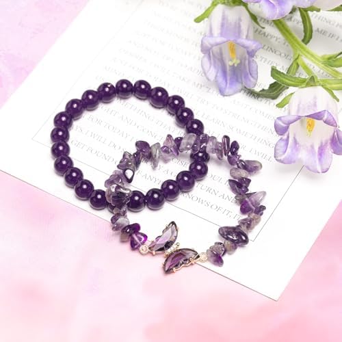 Artlunar Butterfly Bracelets Healing Bracelet Charm Jewelry Mom Gift with Beaded Bracelets Purple Bracelet for Women (Purple)