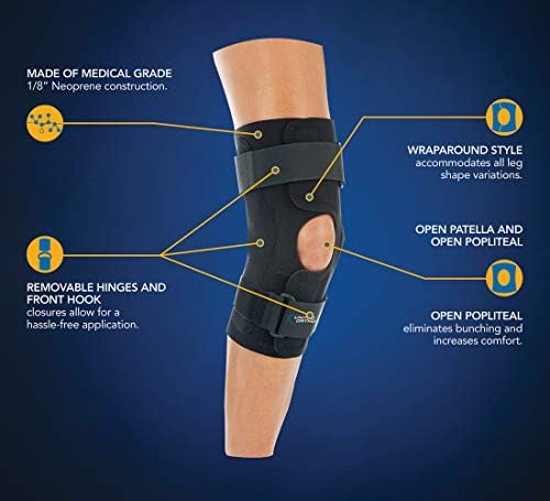 United Ortho Wraparound Hinged Knee Brace, Medium, Black
