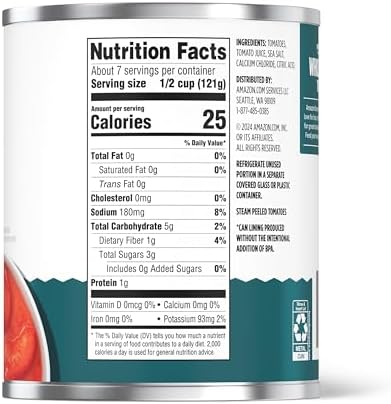 Amazon Grocery, Whole Peeled Tomatoes, 28 Oz, Pack of 2 (Previously Amazon Fresh, Packaging May Vary)