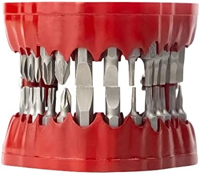 MIMIRACLE Denture Drill Bit Holder, Gag Gift for Dentist Handyman, Holds Up to 28 Bits Screwdriver Bit Organizer Fits 1/4 Inch Hex Bit and Drive Bit Adapter -Red