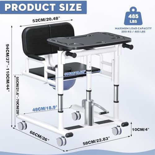 Drexo Patient Lift Transfer Chair, 5 in 1 Patient Lift Chair with 180 Split Seat, Height Adjustable with 4 Casters for Home Seniors Elderly, Silver, 26''L x 23''W x 44''H, 440 lbs Capacity