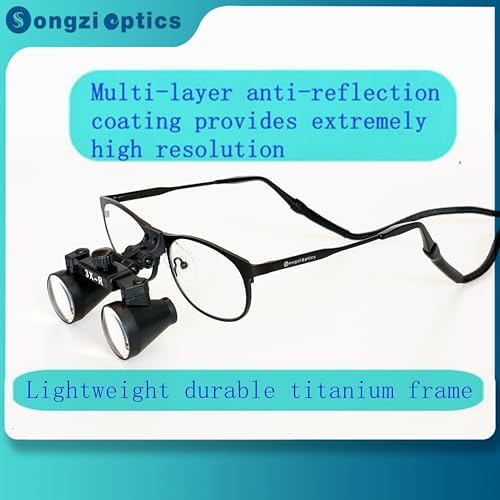 2.5X 3X 3.5X Optional Titanium Frame Binocular Dental Surgical Loupes with High Brightness Led Headlight (Working Distance:(280-380mm) S, Magnification:3X)