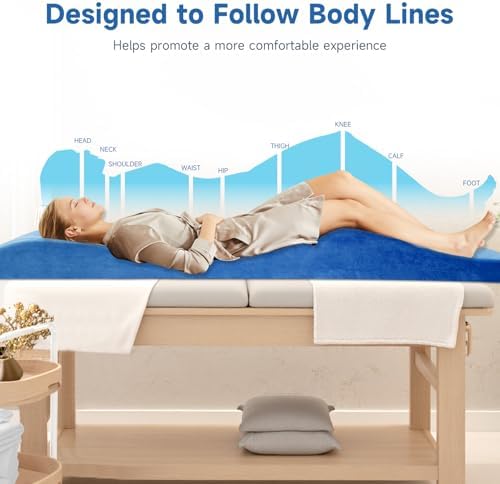 Curved Lash Bed Topper High Density Foam Curved Massage Mattress Non-Slip Lash Bed Cushion Velvet Ergonomic Lash Table Pad with Removable Cover for Beauty Salon 27.6in/70in, Blue