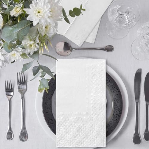 100 PCS Disposable Napkins Disposable Hand Towels, Soft and Absorbent Paper Guest Towels, Disposable Hand Towels Dinner Napkin for Bathroom, Kitchen, Parties, Weddings, Dinners, Decor (White)